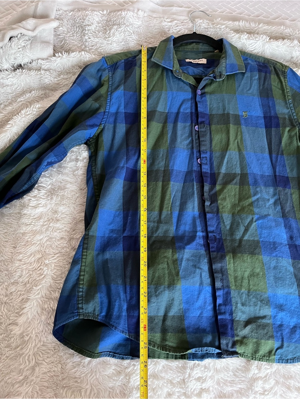 Burberry Men's Blue & Green Plaid Button-Down Shirt